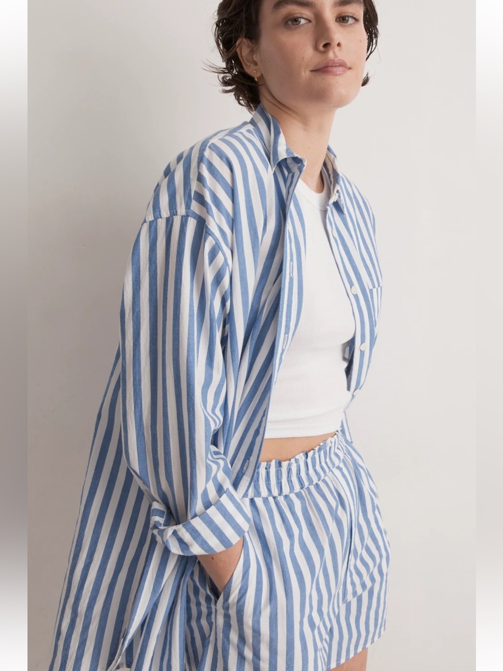 Madewell Blue and White Striped Oversized Button-Up Shirt